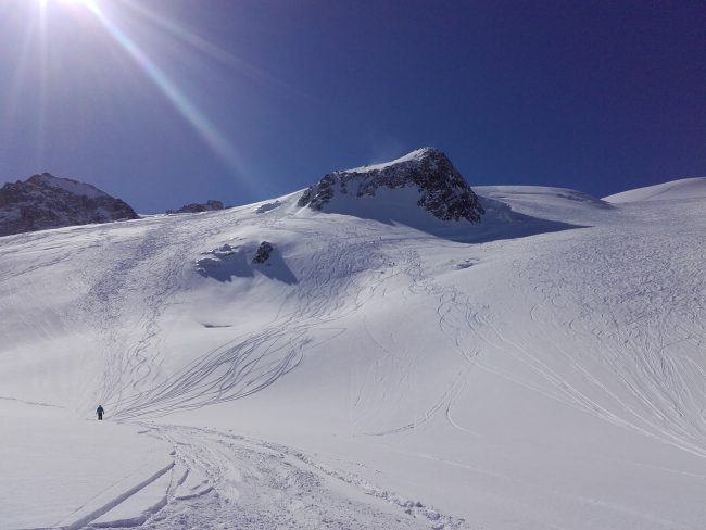 Ski poudreuse sur le glacier de la Girose.