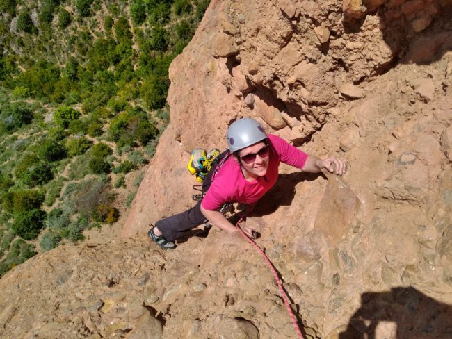 Escalade dans Moskitos à la Visera dans les mallos de Riglos.